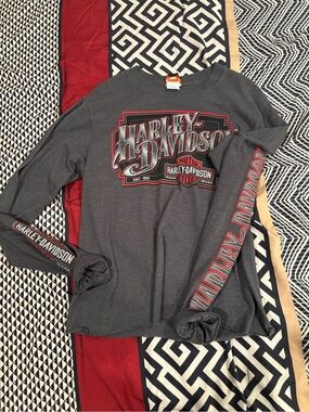chic Men's Long Sleeve Graphic Tee in Gray with Red Accents